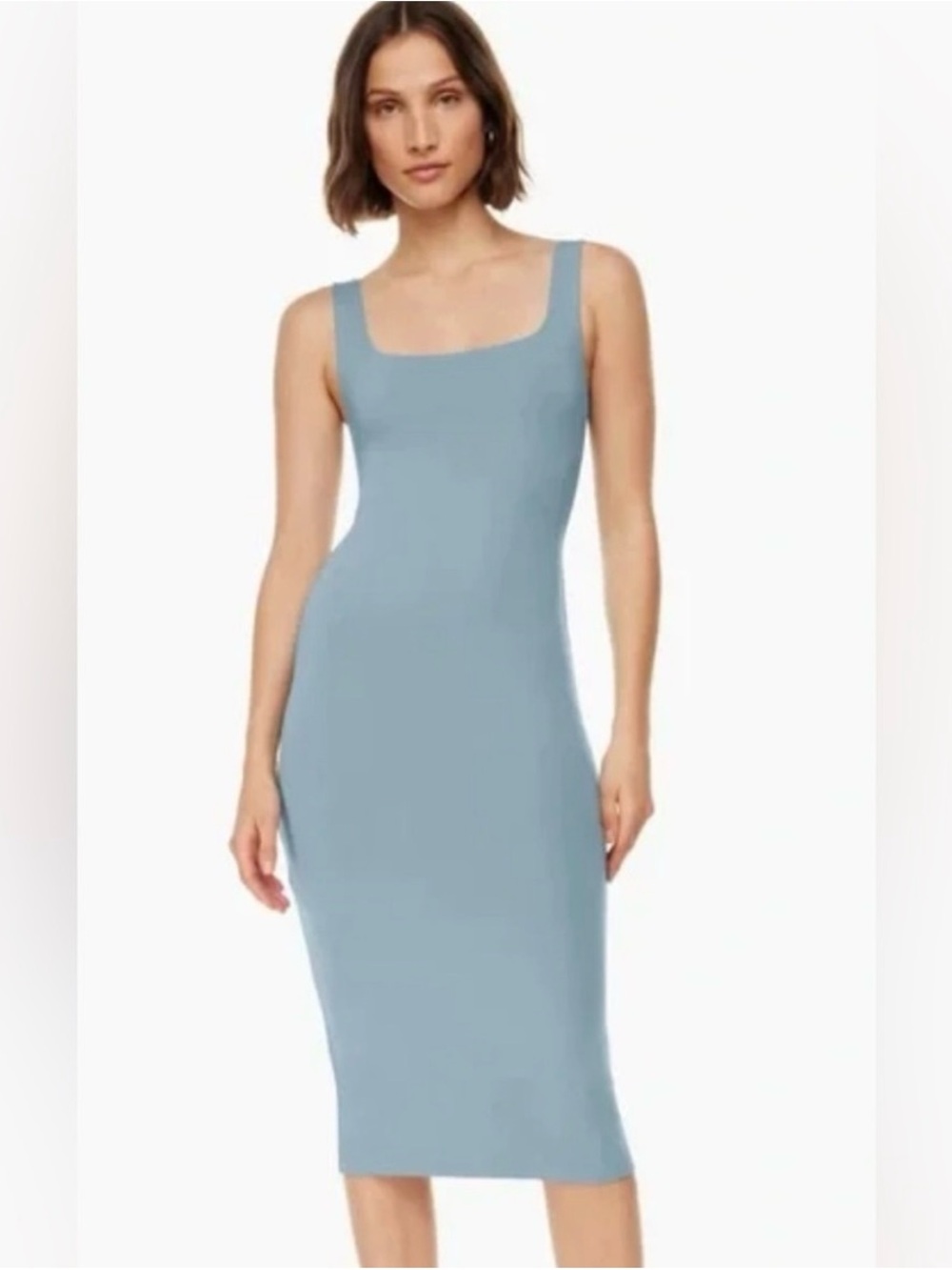 Aritzia Babaton Square-Neck Midi Dress in Dusty Blue